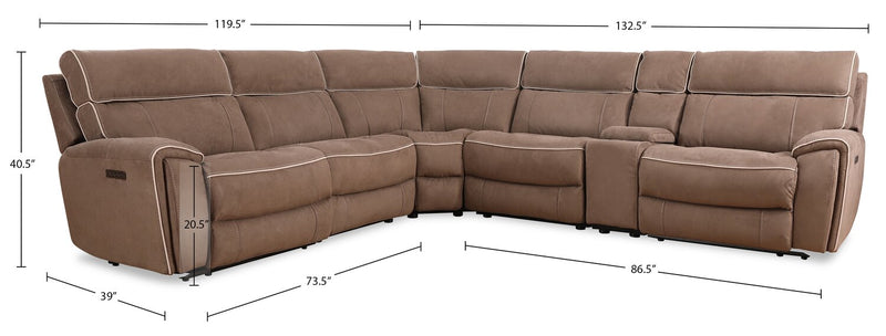 Sofa sectionnel à inclinaison électrique Newport de Cindy Crawford Home 6 pièces en suédine avec fauteuil inclinable sans accoudoirs - taupe