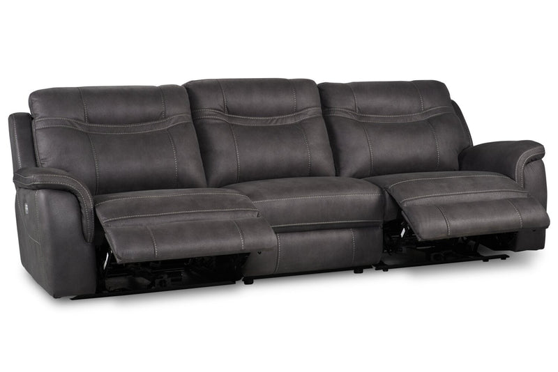 Sofa à inclinaison électrique Floy de 116,5 po en suédine avec appuie-têtes électriques et ports USB - gris