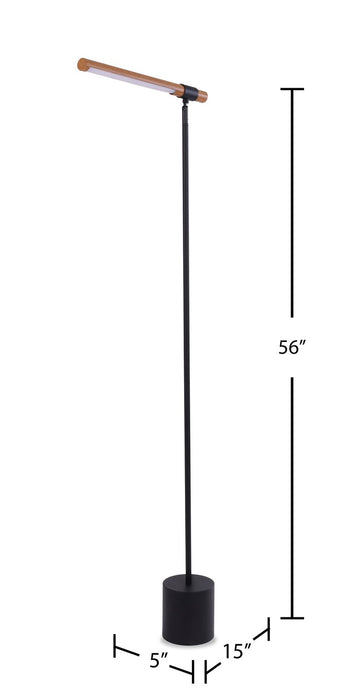 Lampe à pied à DEL Hollar de 56 po noir mat et bois