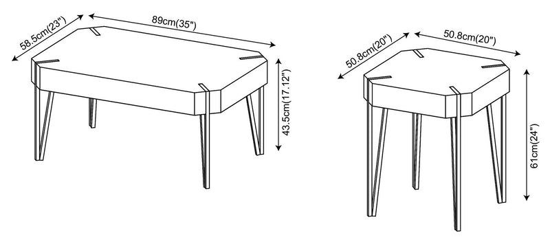 Ensemble de 2 tables modernes Arden de 35 po, table à café et table de bout - brun
