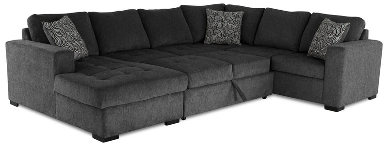 Sofa-lit sectionnel de gauche Legend 4 pièces fabriqué au Canada en tissu de chenille avec fauteuil long de rangement - gris poivre