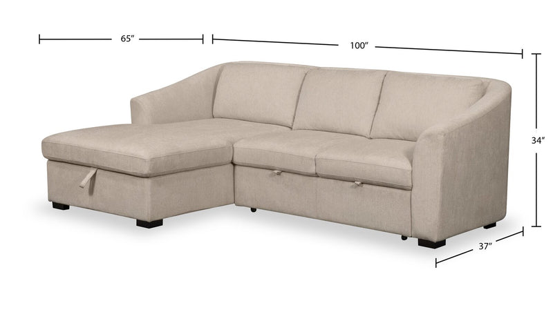 Sofa-lit sectionnel de gauche Envy 2 pièces en tissu de chenille avec fauteuil long de rangement - beige amande