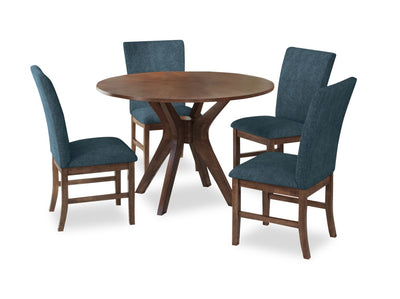 Rain 5pc Dining Set with Table & 4 Blue Chairs, 45"W Round - Blue/Brown | Ensemble de salle à manger Rain 5 pièces avec table ronde de 45 po (L) et 4 chaises bleues - bleu et brun