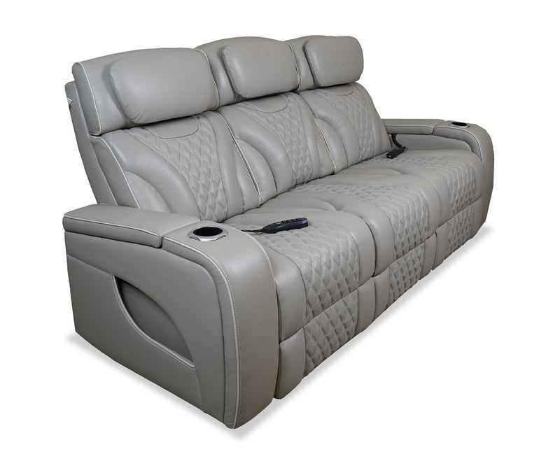 Sofa de massage à inclinaison électrique Elite de 86 po en cuir véritable avec son immersif et appuie-têtes électriques - mastic