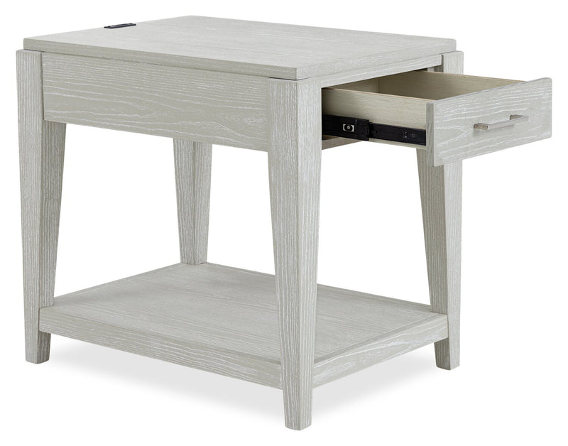 Table de fauteuil Vida de 19 po en bois massif avec rangement, tablette, éclairage et ports USB - sable