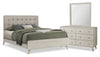 Ensemble de chambre à coucher de style moderne du milieu du 20e siècle Cami 5 pièces en chêne gris avec lit, commode et miroir - format grand lit