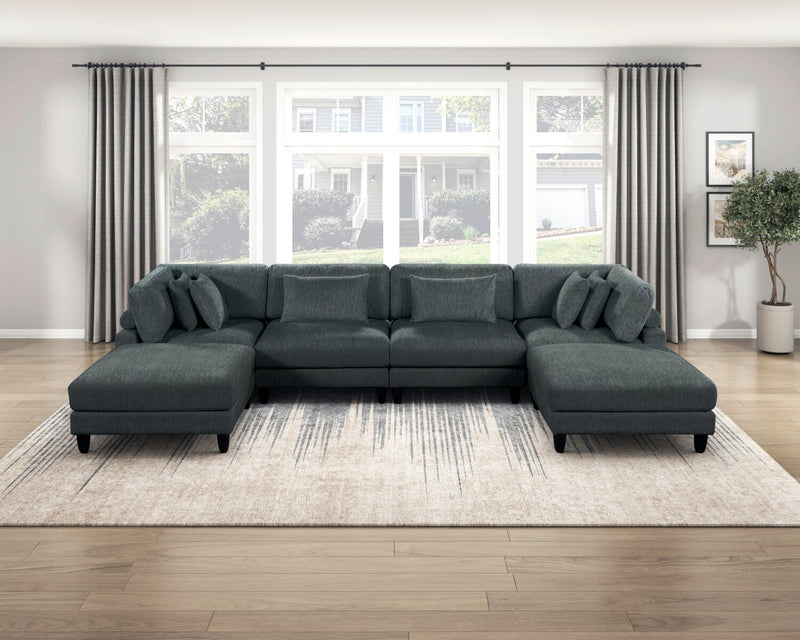 Sofa sectionnel modulaire sans accoudoirs Lounge 6 pièces en chenille - gris