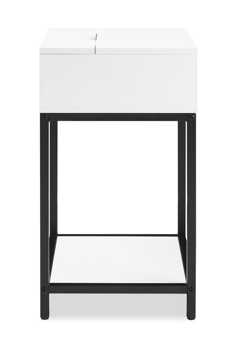Table de nuit Akio de 18 po (l) x 25,75 po (H) à 1 tiroir avec dessus relevable et rangement - blanche et noire