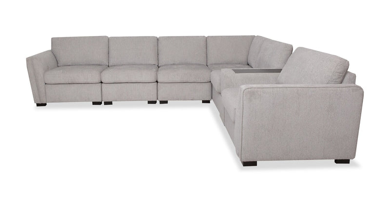 Sofa sectionnel Vault 7 pièces avec 5 fauteuils de rangement et console de rangement avec USB - gris