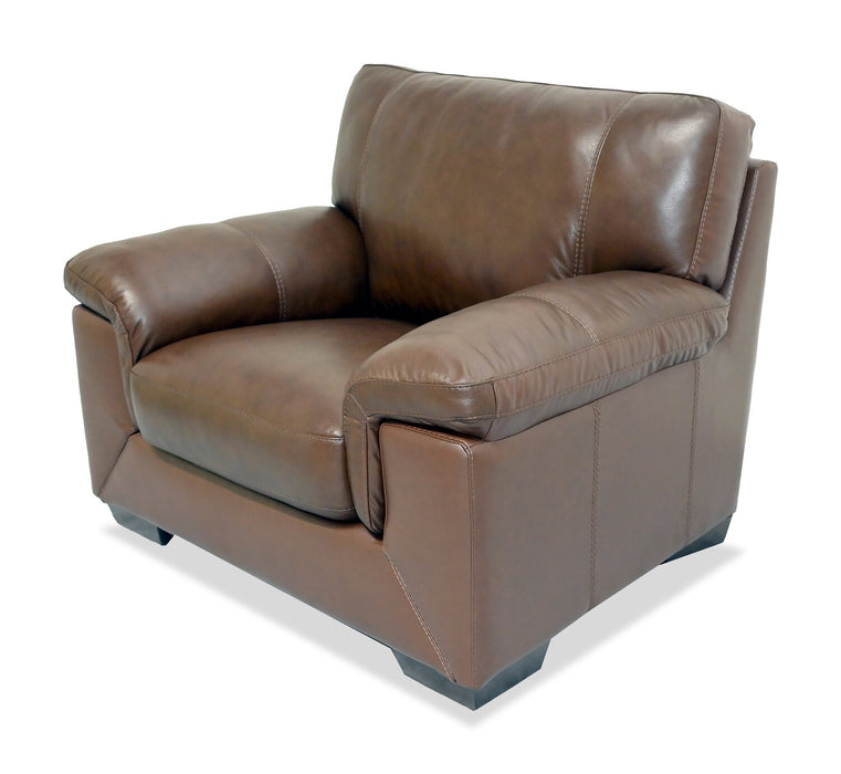 Fauteuil Classico de 47 po en cuir véritable avec pattes en bois - tabac