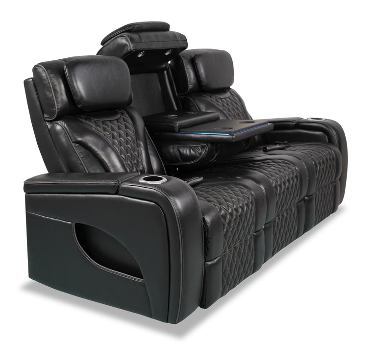 Sofa de massage à inclinaison électrique Elite de 86 po en cuir véritable avec appuie-têtes électriques et accoudoirs de rangement - noir
