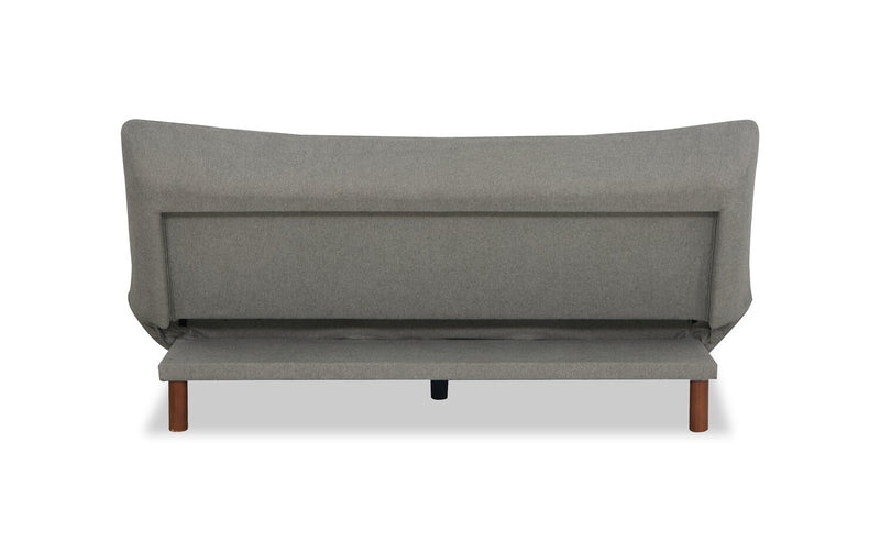 Futon Campus de 76 po en tissu avec mécanisme Klik Klak, capitonnage et pattes en bois - gris