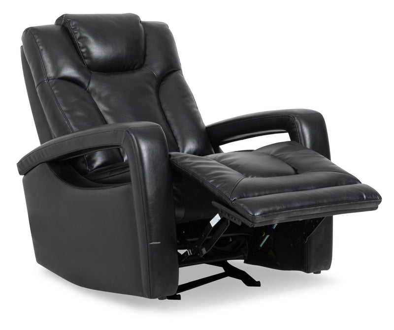 Fauteuil à inclinaison électrique Kenzo de 35 po en tissu d’apparence cuir avec appuie-tête électrique, repose-pieds et port USB - noir