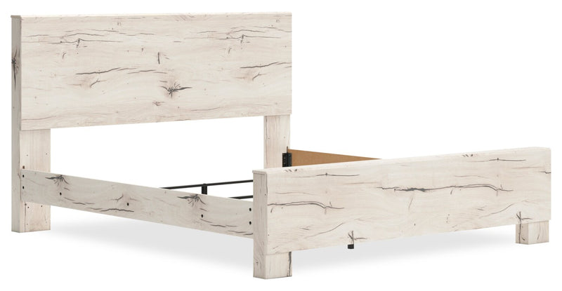Lit à panneaux Derekson avec tête de lit et cadre de lit, blanc rustique - format très grand lit