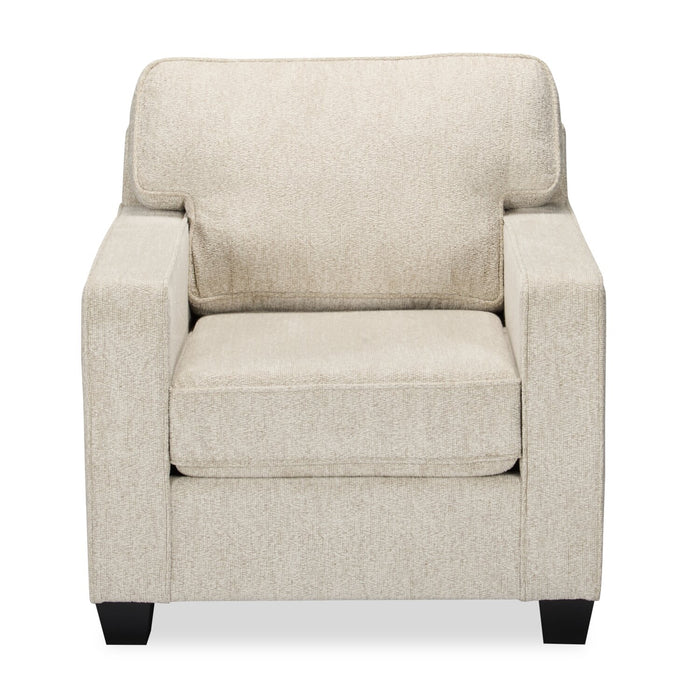 Fauteuil Lennox de 35 po fabriqué au Canada en tissu de chenille avec coussins réversibles et accoudoirs rectilignes - taupe