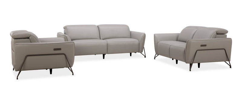 Causeuse à inclinaison électrique Riviera en cuir véritable de qualité supérieure - gris clair