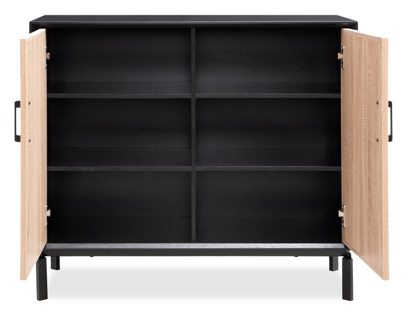 Armoire décorative Alenna de 36 po à 2 portes - noire avec portes blanc vieilli