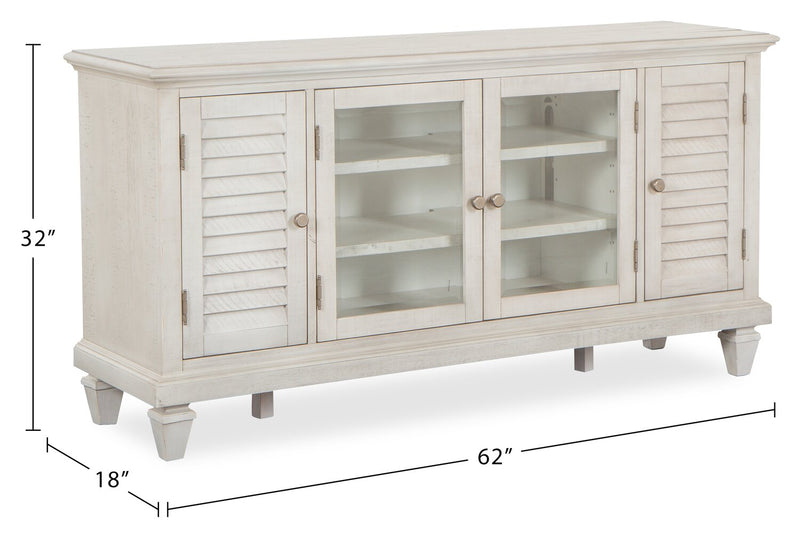 Meuble pour téléviseur rustique Baron de 62 po en pin avec rangement et système de gestion des câbles pour téléviseurs jusqu’à 70 po - albâtre