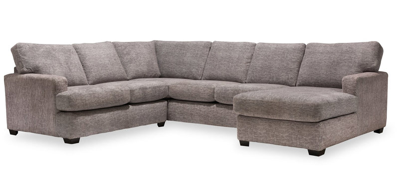 Sofa sectionnel de droite Luxe 3 pièces fabriqué au Canada en tissu avec coussins amovibles - gris colombe Zaftig