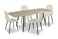  Ensemble de salle à manger Joss 5 pièces avec table et 4 chaises - rallonge papillon 63 po à 86,5 po (L), métal - naturel et blanc