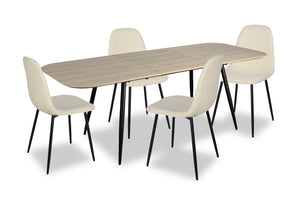 Ensemble de salle à manger Joss 5 pièces avec table et 4 chaises - rallonge papillon 63 po à 86,5 po (L), métal - naturel et blanc