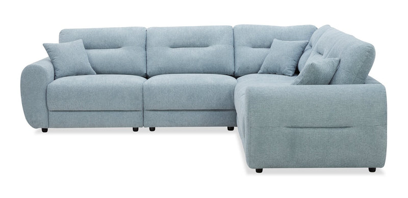 Sofa sectionnel Alora 5 pièces en tissu avec 3 coussins décoratifs et accoudoirs enroulés - bleu