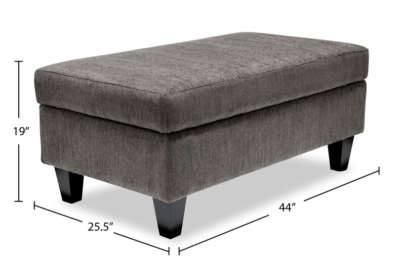 Pouf de rangement Nofia de 44 po fabriqué au Canada en tissu de chenille avec pattes en bois - gris anthracite