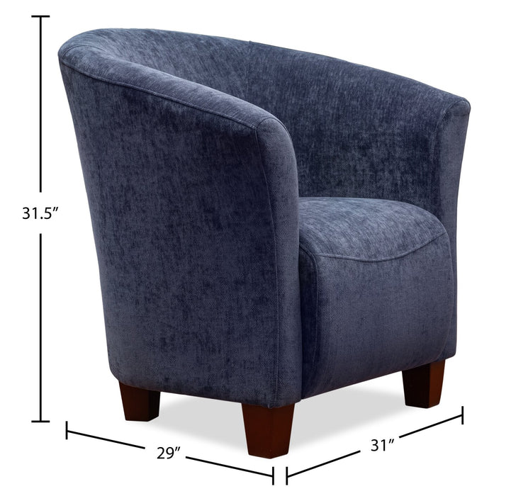 Fauteuil d’appoint Ethan de style gondole de 31 po en tissu d’apparence lin avec pattes en bois - bleu marine  