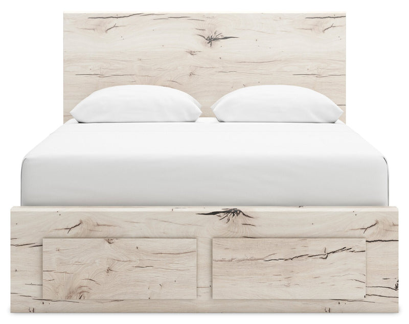 Ensemble de chambre à coucher Derekson 5 pièces blanc rustique avec lit de rangement, commode et miroir - format grand lit