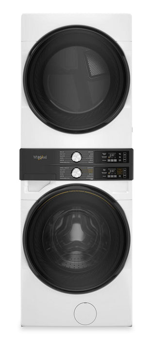 Tour de lavage Whirlpool à chargement frontal avec laveuse de 5,2 pi³ et sécheuse à gaz de 7,4 pi³ - Blanche - WGF5727TW