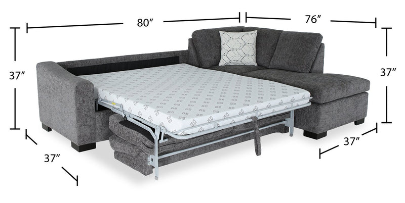 Sofa-lit sectionnel de droite avec grand lit Aubrey de 114 po de style européen en tissu de chenille avec pattes en bois - gris