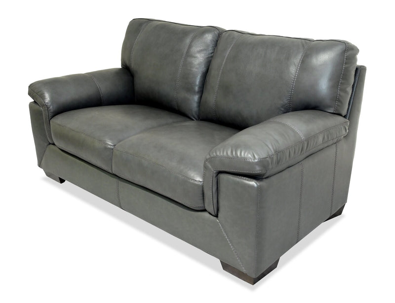 Causeuse Classico de 71 po en cuir véritable avec pattes en bois - gris carbone
