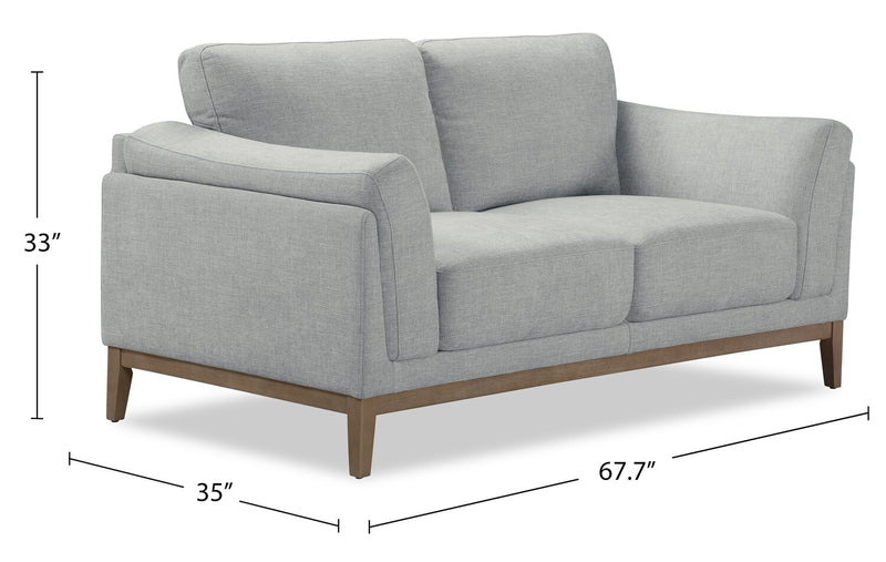 Causeuse Valley de 67,7 po en tissu avec base et pattes en hévéa - grise