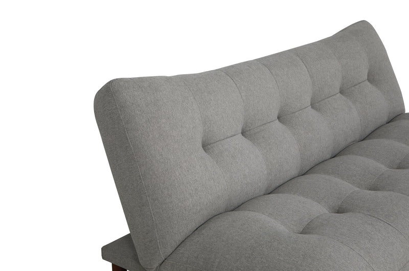 Futon Campus de 76 po en tissu avec mécanisme Klik Klak, capitonnage et pattes en bois - gris