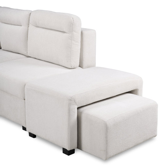 Sofa-lit sectionnel de droite Coast 3 pièces en tissu blanc ivoire avec fauteuil long de rangement et accoudoir de rangement