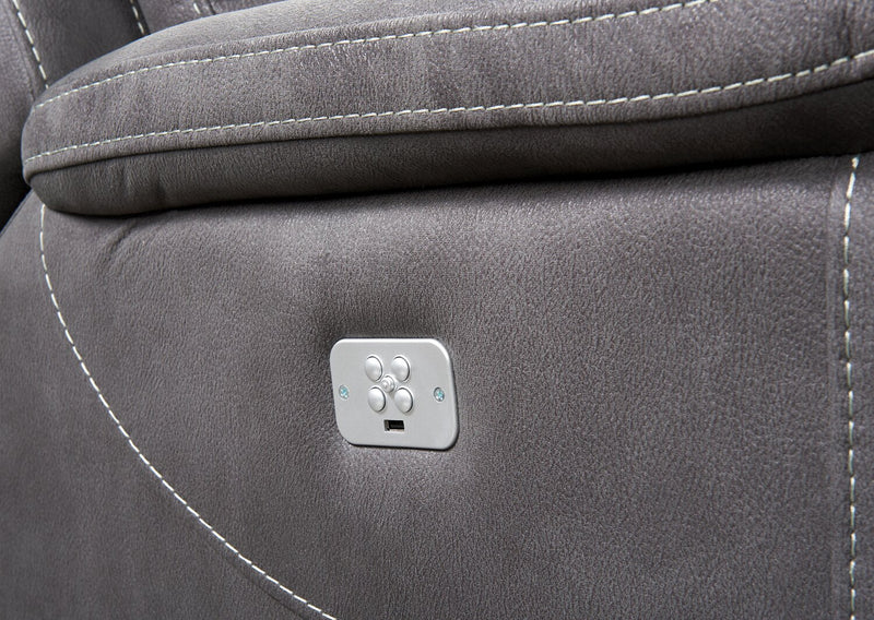 Sofa sectionnel à inclinaison électrique Floy 5 pièces en suédine avec appuie-têtes électriques, console de rangement et port USB - gris