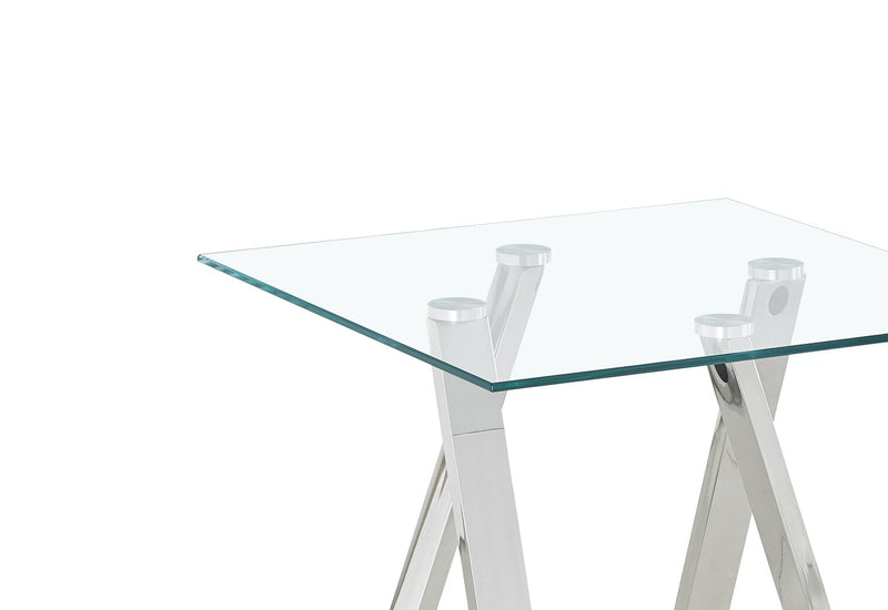 Table de bout moderne Briar de 22 po avec dessus en verre - argentée