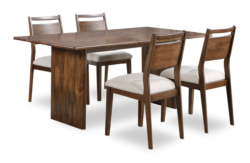 Ensemble de salle à manger Vale 5 pièces en bois avec table de 72 po (l) et 4 chaises - brun et beige