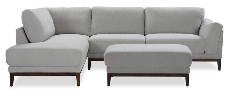 Sofa sectionnel de gauche Horizon 2 pièces en tissu avec base et pattes en bois - gris