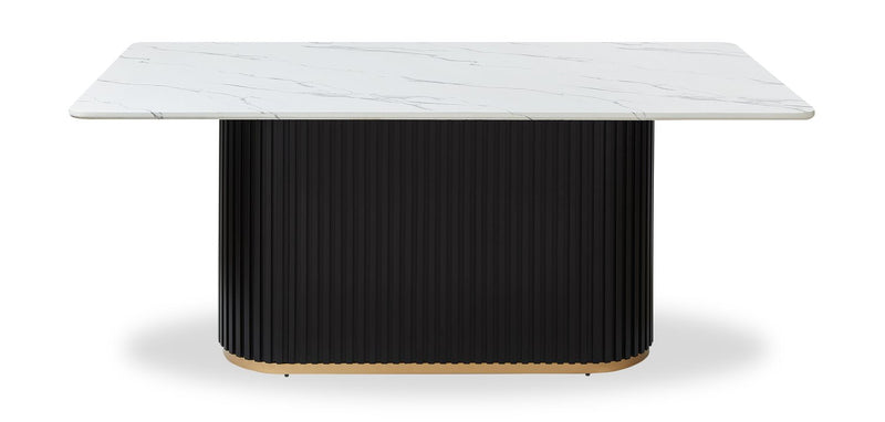 Ensemble de salle à manger Capri de Kort & Co. 7 pièces avec table de 72 po (L), touches dorées, base piédestal et 6 chaises - noir