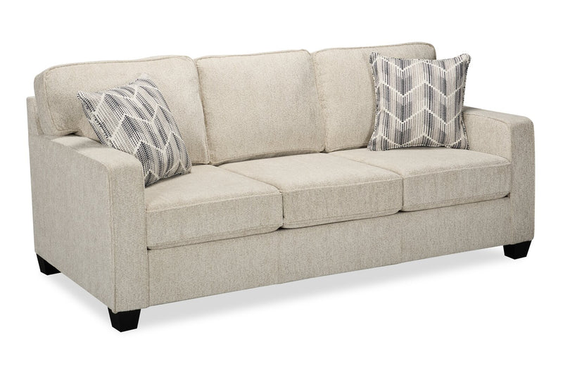 Sofa Lennox de 83 po fabriqué au Canada en tissu de chenille avec coussins réversibles et coussins décoratifs - taupe