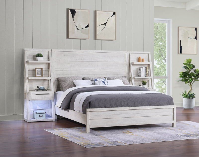 Lit à sections Haven avec tête de lit, cadre de lit, 2 sections latérales, port USB et éclairage à DEL, blanc - format très grand lit