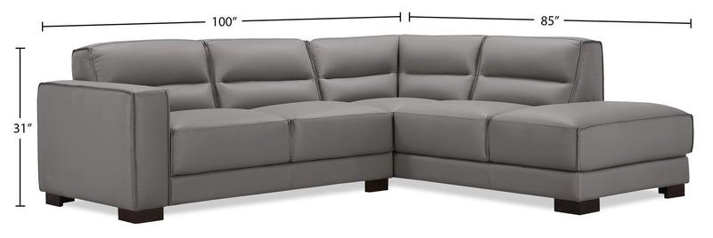 Sofa sectionnel de droite Citadel 2 pièces en cuir véritable de qualité supérieure avec pattes en bois - gris