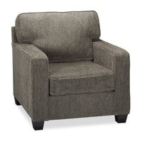  Fauteuil Lennox de 35 po fabriqué au Canada en tissu de chenille avec coussins réversibles et accoudoirs rectilignes - gris