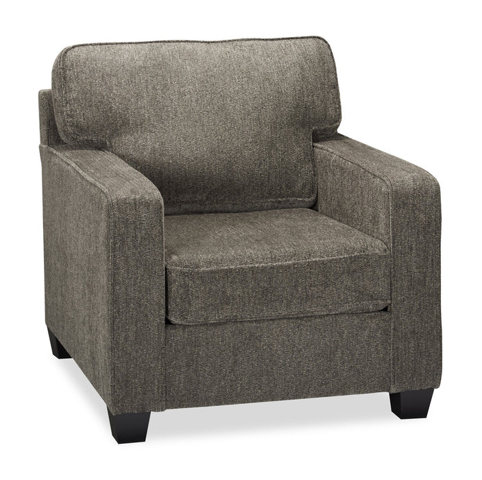 Fauteuil Lennox de 35 po fabriqué au Canada en tissu de chenille avec coussins réversibles et accoudoirs rectilignes - gris