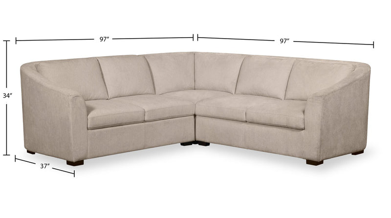 Sofa sectionnel Envy 3 pièces en tissu de chenille - beige amande