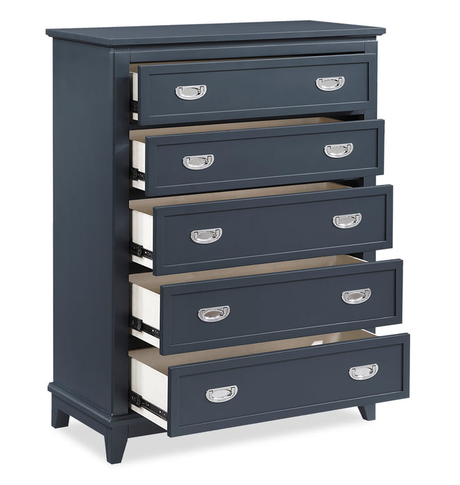 Commode verticale de chambre à coucher Quinn de 36,5 po (L) x 48,5 po (H) à 5 tiroirs - bleue