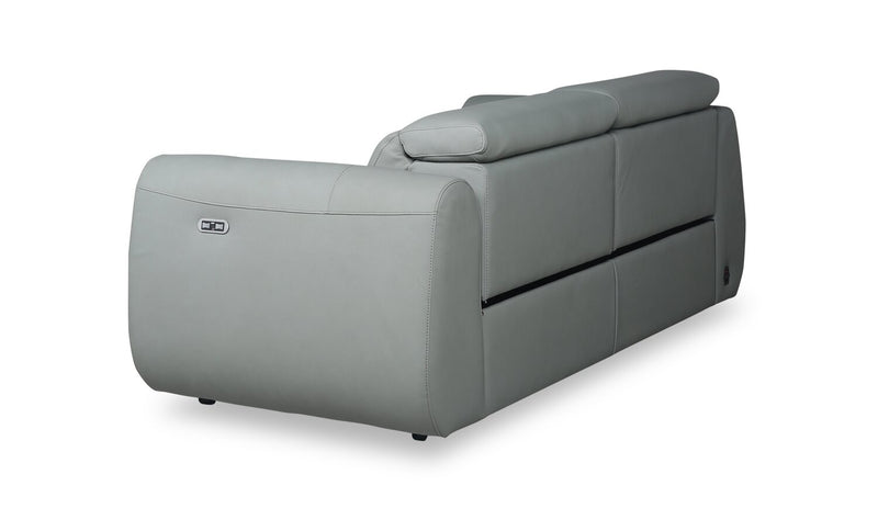 Sofa à inclinaison électrique Gianna de 76 po en cuir véritable avec appuie-têtes électriques et ports USB - bleu spa