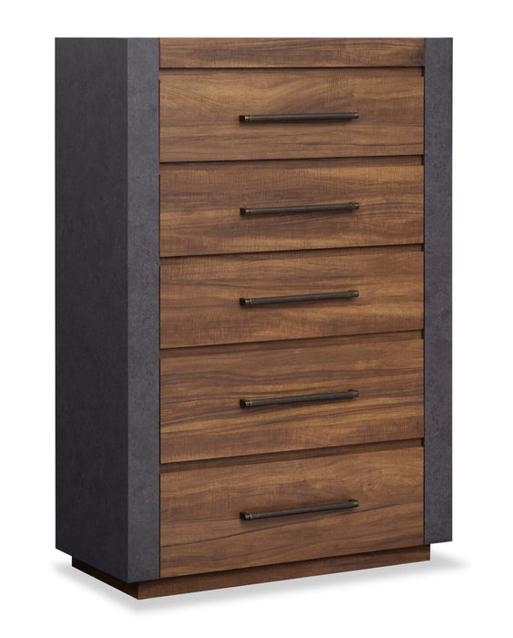 Commode verticale Dante de Scott Living de 36 po (L) x 52,4 po (H) à 5 tiroirs pour la chambre à coucher - brune