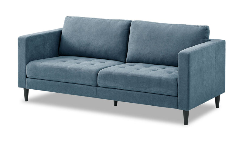 Sofa Metro de 78 po en tissu avec coussins de siège capitonnés et coussins de dossier réversibles - bleu denim